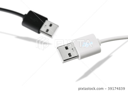Black and white USB Cable isolated Black and white USB Cable isolated 39174839