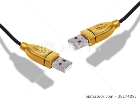 Golden USB Cable isolated at white background Golden USB Cable isolated at white background 39174855