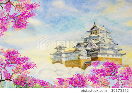 Himeji Castle and spring cherry blossoms. Himeji Castle and spring cherry blossoms. 39175322