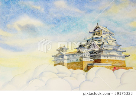 Himeji Castle, in Japan. Watercolor painting Himeji Castle, in Japan. Watercolor painting 39175323