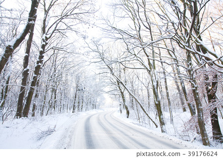Winter road in snowy forest Winter road in snowy forest 39176624