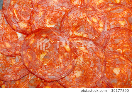 Italian Salami or spanish chorizo on serving board 39177890