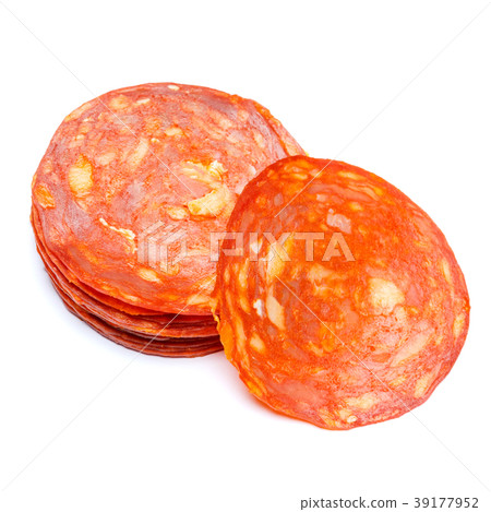 Italian Salami or spanish chorizo on white 39177952