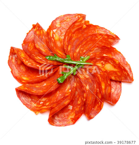 Italian Salami or spanish chorizo on white Italian Salami or spanish chorizo on white 39178677