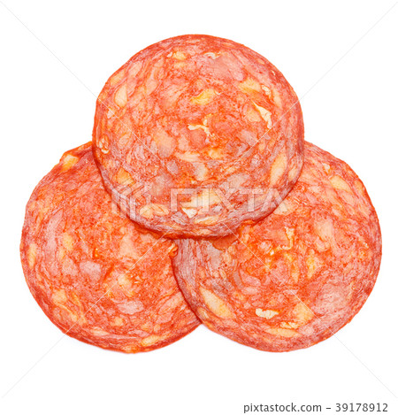 Italian Salami or spanish chorizo on white 39178912