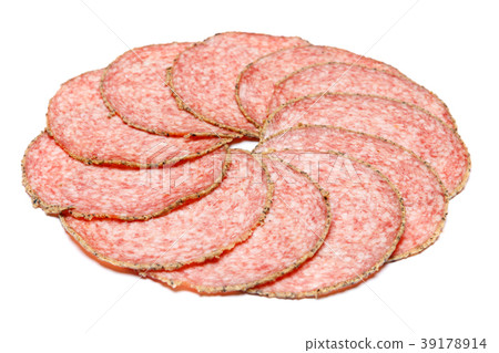 Italian Salami saugage on white background 39178914