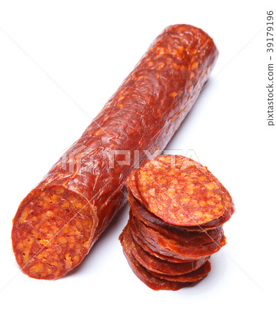 Spanish chorizo sausage on white background Spanish chorizo sausage on white background 39179196