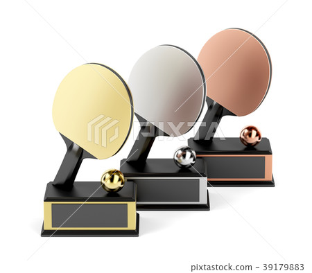Table tennis trophies on white background 39179883