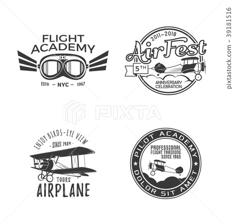 Vintage hand drawn old fly stamps. Travel or 39181516