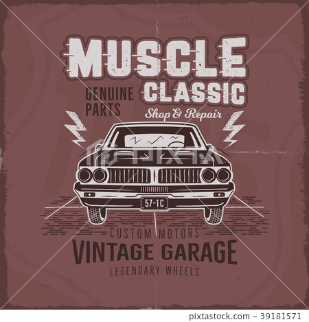 Vintage Hand Drawn Muscle Car T Shirt Design Stock Illustration