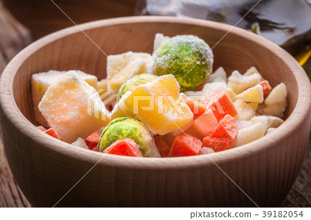 Frozen vegetables in a bowl. Frozen vegetables in a bowl. 39182054