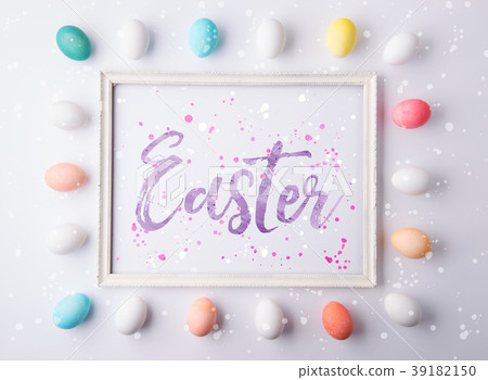 Easter flat lay on a white background. Easter flat lay on a white background. 39182150