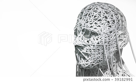 3d rendering of cyborg face on white background 39182991