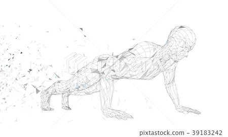 Conceptual abstract man doing push ups in gym Conceptual abstract man doing push ups in gym 39183242