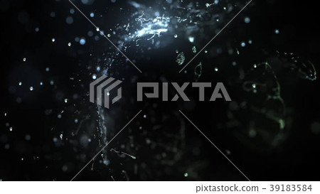 Water drops hits abstract dark object, 3d 39183584