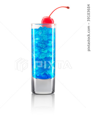 Blue cocktail with cherry isolated on white Blue cocktail with cherry isolated on white 39183684