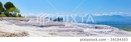 White travertine, dry pool in Pamukkale, Turkey White travertine, dry pool in Pamukkale, Turkey 39184383