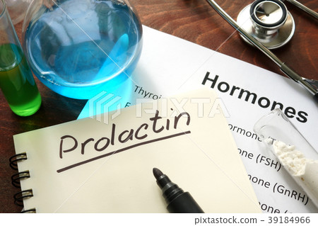Hormone prolactin written on notebook.  39184966