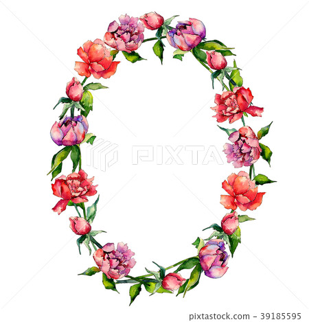 Wildflower peony flower wreath in a watercolor Wildflower peony flower wreath in a watercolor 39185595
