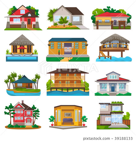 Villa vector facade of house building and tropical 39188133