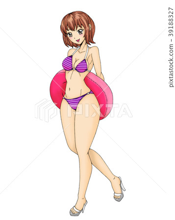 Woman in swimsuit with floating ring Woman in swimsuit with floating ring 39188327