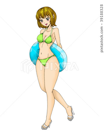 泳裝的婦女有浮動圓環的 39188328