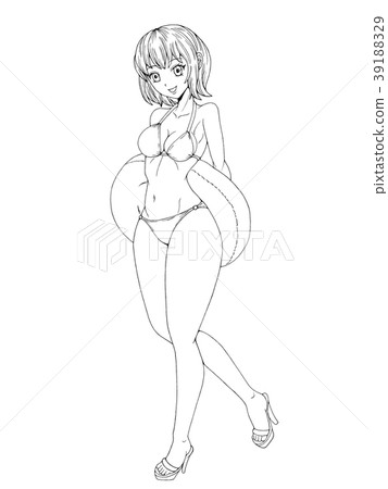 泳裝的婦女有浮動圓環的 39188329
