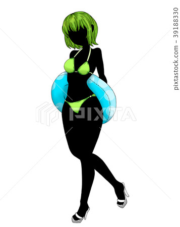 在泳裝的婦女剪影有浮游物的 在泳裝的婦女剪影有浮游物的 39188330