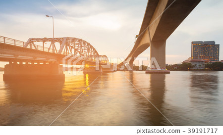 Bridge cross over river in Bangkok city  39191717