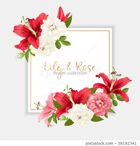 rose and lily wedding invittion. vector card. rose and lily wedding invittion. vector card. 39192341