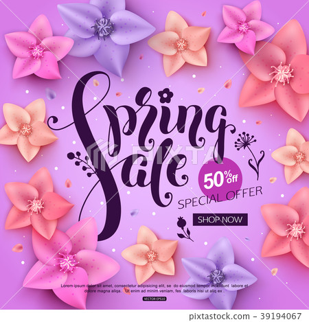 Spring sale banner with colorful flowers 39194067