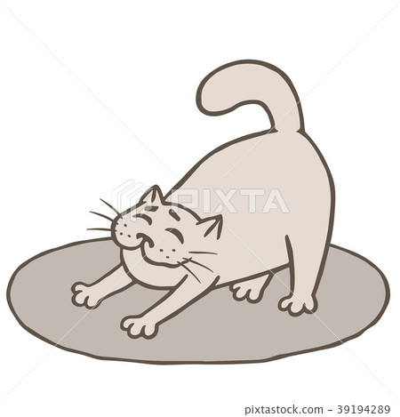 Cute grey cat woke up and stretched on mat. Vector 39194289