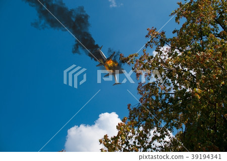 Airplane collision at the sky, explosion visible Airplane collision at the sky, explosion visible 39194341