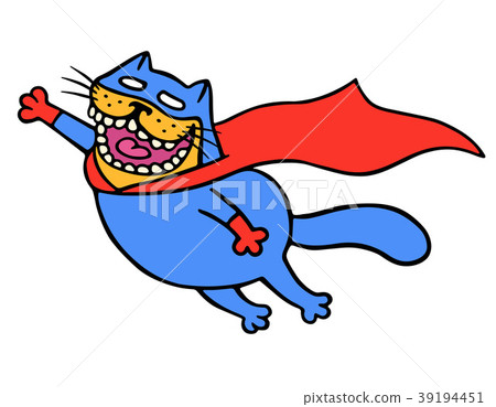 Cute super cat in a raincoat is flying. Vector  39194451