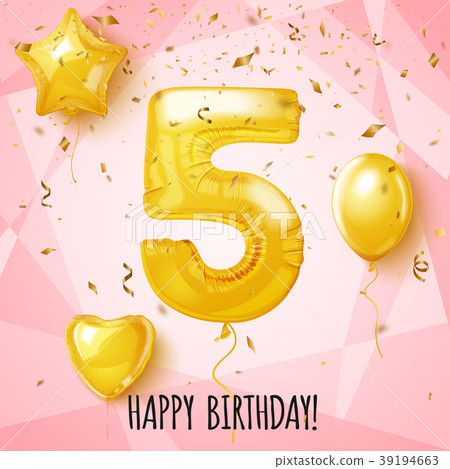 Five Birthday greeting card on shiny pink 39194663