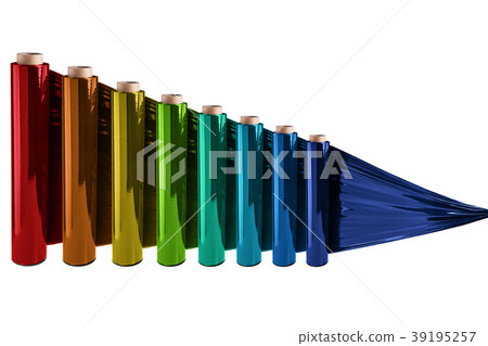 colorful stretch film foil, isolated background colorful stretch film foil, isolated background 39195257