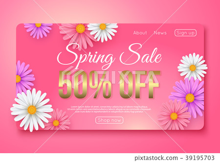Spring sale online banner design template, vector 39195703
