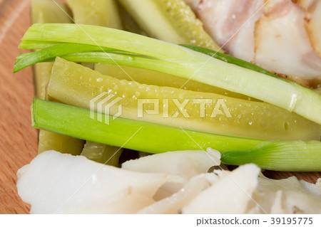 Assorted pork fat with pickles. 39195775