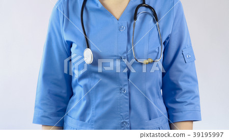 Female doctor in blue uniform with phonendoscope 39195997