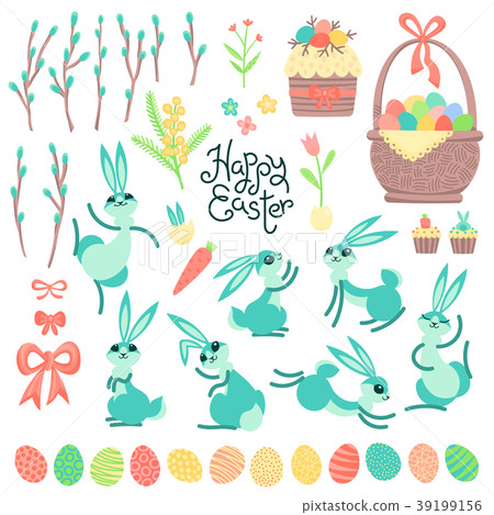 Set of design elements and characters for Happy 39199156