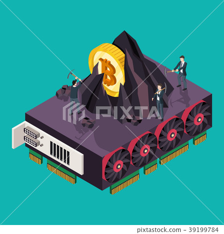 GPU mining Bitcoin concept. Isometric vector 39199784