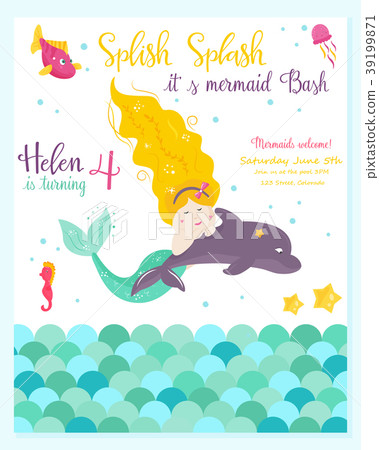 Bright invitation card with cute fairy mermaid Bright invitation card with cute fairy mermaid 39199871
