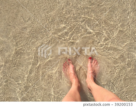 female legs and feet in water on beach vacation  39200153