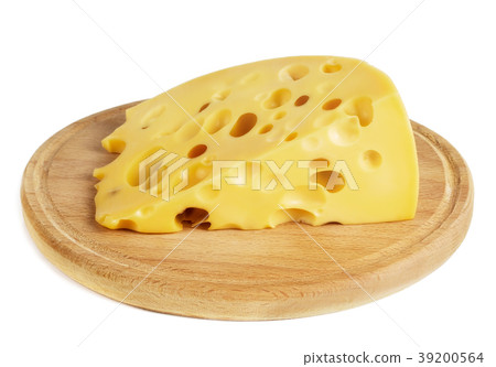 a piece of cheese with large holes lies  39200564