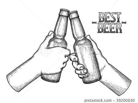 Graphic hands with beer bottles Graphic hands with beer bottles 39200830