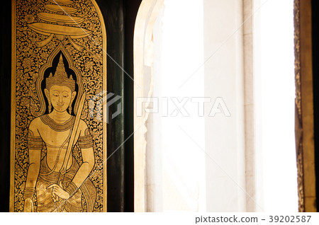 Golden buddhist mural painting at Bangkok Temple Golden buddhist mural painting at Bangkok Temple 39202587