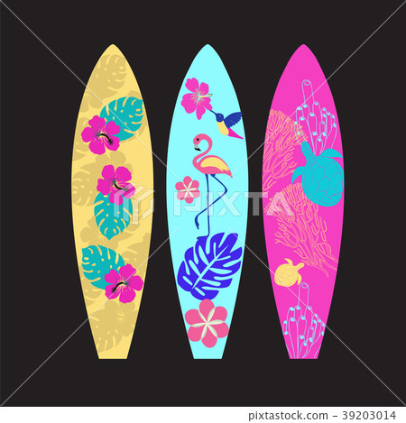 Set of Surfboards isolated on black background. Set of Surfboards isolated on black background. 39203014
