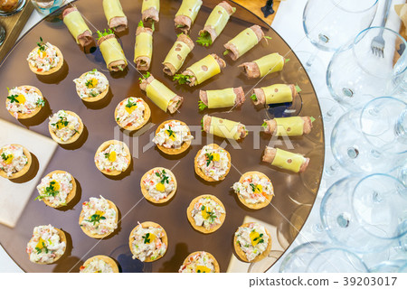 Beautifully decorated catering banquet table with Beautifully decorated catering banquet table with 39203017