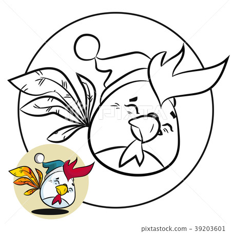 Christmas coloring page and New Year fun bird. Christmas coloring page and New Year fun bird. 39203601