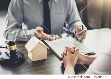 Home loan insurance, Male lawyer or judge Consult with client an 39204368